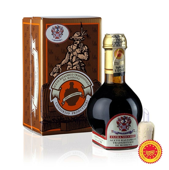 Aceto Balsamico Tradizionale di Modena
					DOP/g.U, Extravecchio, 25 Jahre gereift, Malpighi, 100 ml
				