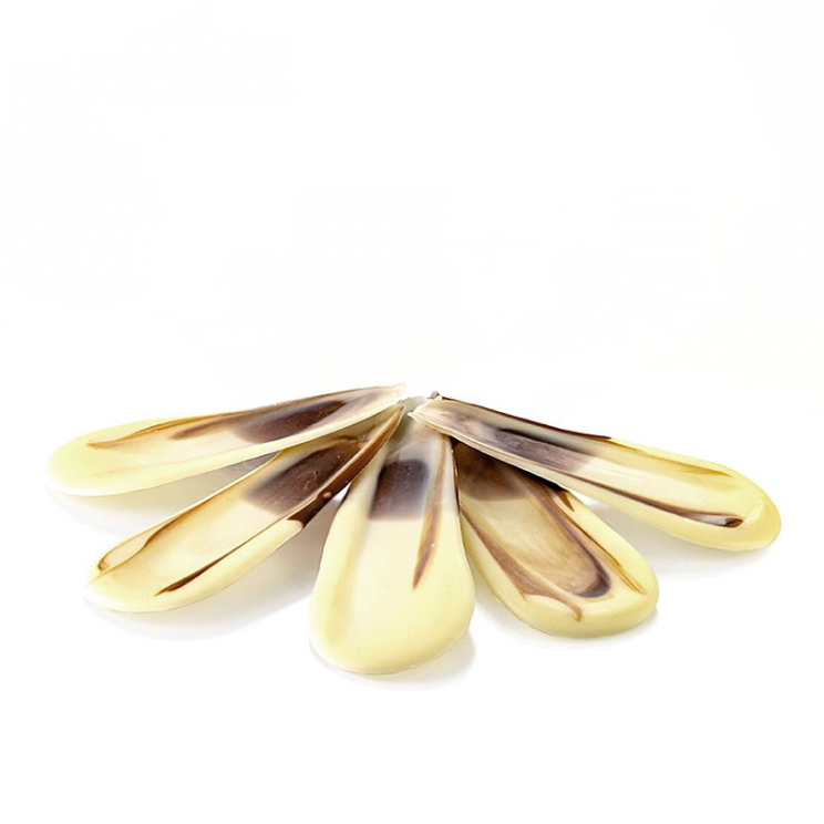 Deko-Aufleger Feder weiße Schokolade, marmoriert, 70 mm, 235 g, 126 Stück