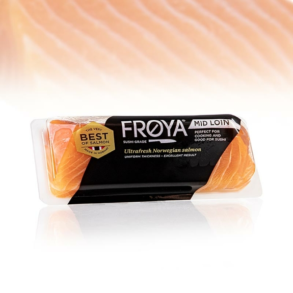  Lachs Mid-Loin &frac12;, "Pre-Rigor"
					Sashimiqualit&auml;t, FROYA, Norwegen, 300 g
				