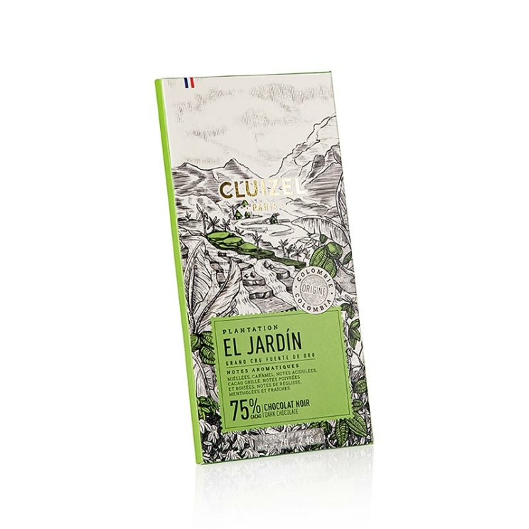 Plantagenschokoladentafel El Jardin Dunkle Schokolade mind. 75 % Kakaoanteil, Manufacture CLUIZEL, Frankreich, 70 g