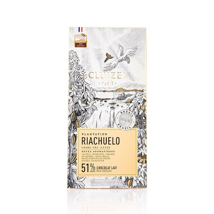 Plantagenschokoladentafel Riachuelo Milchschokolade mind. 51 % Kakaoanteil, Manufacture CLUIZEL, Frankreich, 70 g