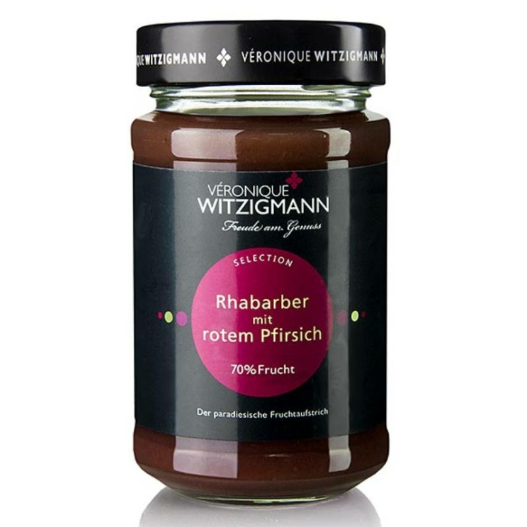 Rhabarber mit rotem Pfirsich Fruchtaufstrich, 70 % Frucht, Véronique Witzigmann, 225 g