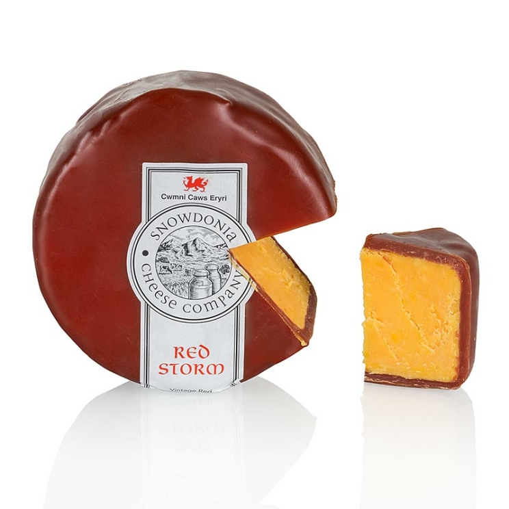 Red Storm Snowdonia, gereifter Leicesterkäse, dunkelroter Wachs, 200 g