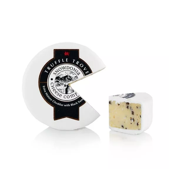 Truffle Trove
					Snowdonia, gereifter Cheddar K&auml;se mit Tr&uuml;ffel, wei&szlig;er Wachs, 150 g
				
