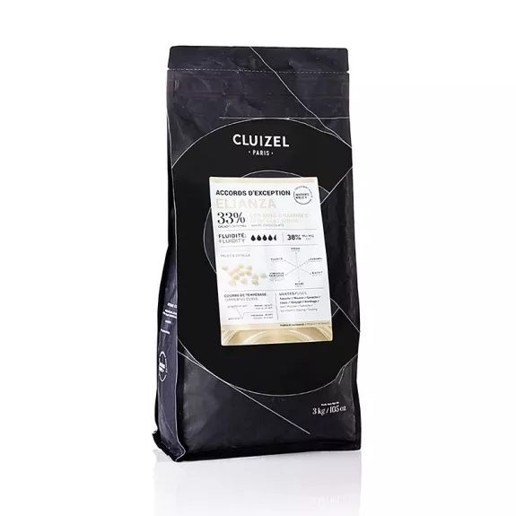 Wei&szlig;e Kuvert&uuml;re Callets, Grandes Teneurs, Elianza Ivoire 33 %
					Frankreich, Manufacture Cluizel, 3 kg
				