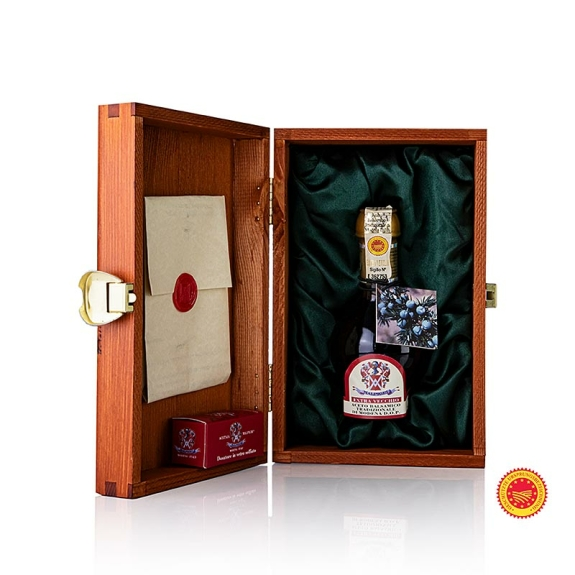 Aceto Balsamico Tradizionale di Modena
					DOP/g.U., Riserva Ginepro, 80 Jahre gereift, Malpighi, 100 ml
				