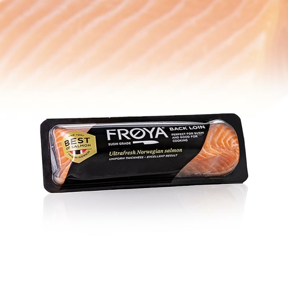 Lachs Back-Loin &frac12;, "Pre-Rigor"
					Sashimiqualit&auml;t, FROYA, Norwegen, 180 g
				