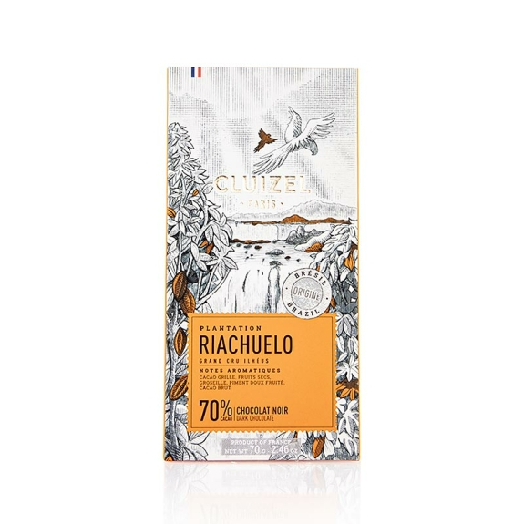 Plantagenschokoladentafel Riachuelo
					Dunkle Schokolade mind. 70 % Kakaoanteil, Manufacture CLUIZEL, Frankreich, 70 g
				
