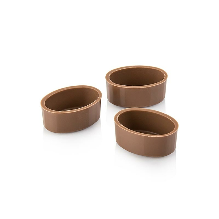 Ovale Pralinenschalen Vollmilchschokolade Läderach, 33 mm x 24 mm, 13 mm hoch, 784 Stück